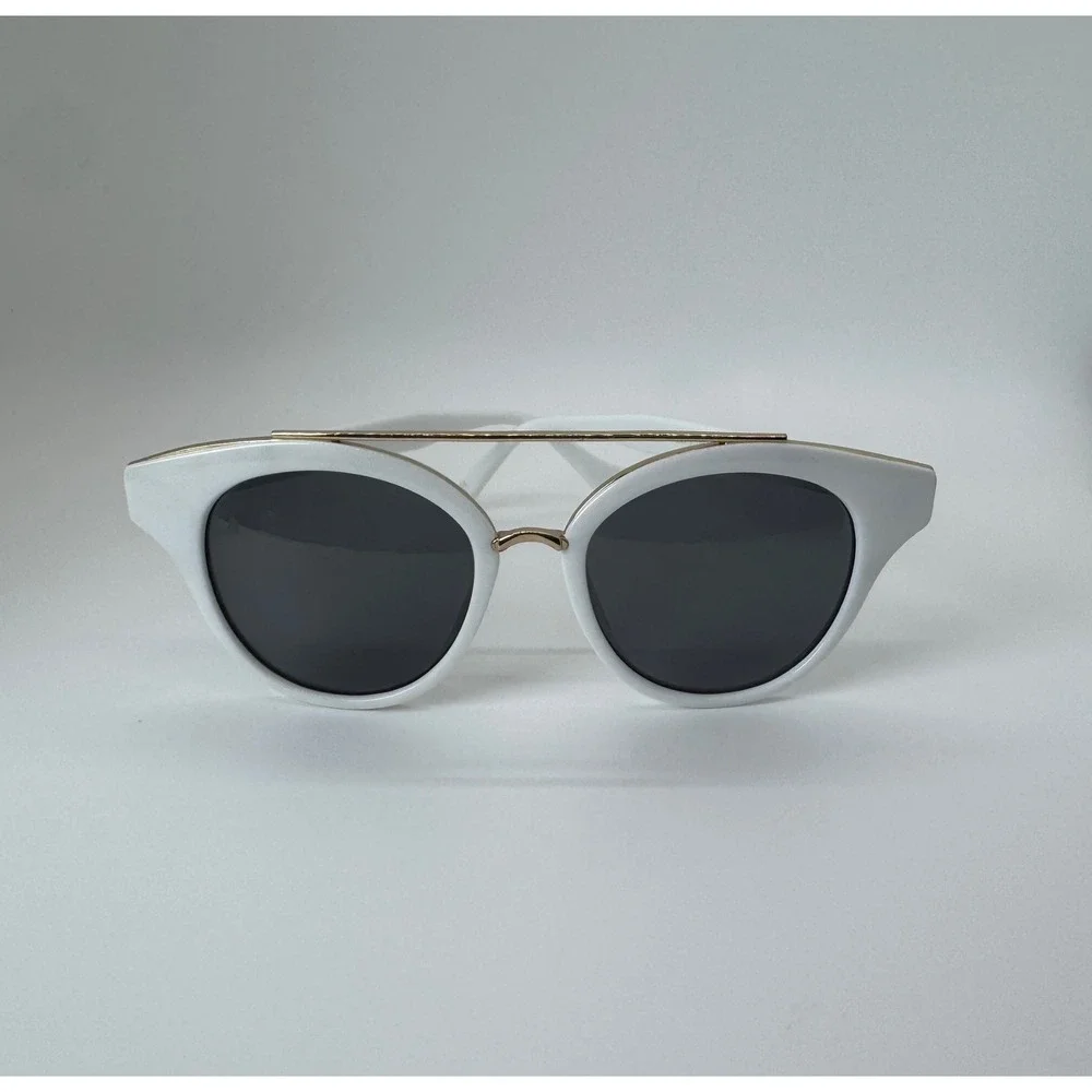 White Cat Eye Sunglasses with Gold Double Bridge UV Protection Retro Shades